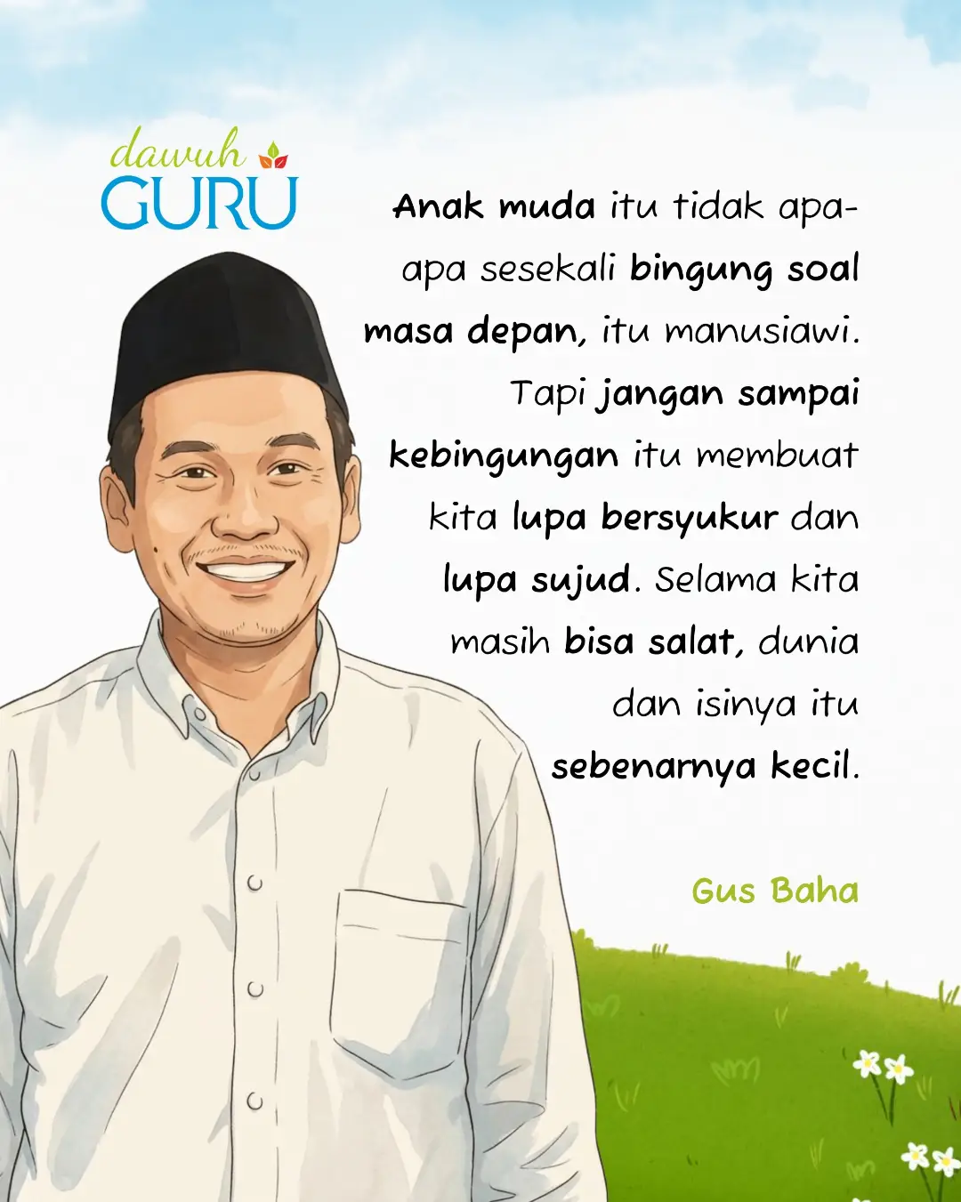 Ilustrasi anak muda merenungkan masa depan dengan tenang