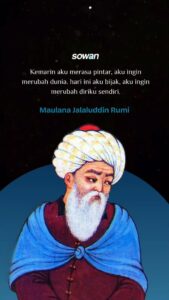 Ilustrasi teks kutipan bijak Jalaluddin Rumi tentang refleksi dan perbaikan diri