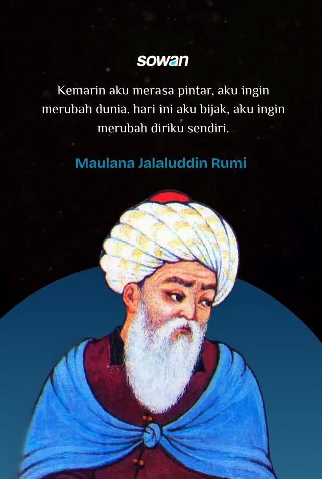 Ilustrasi teks kutipan bijak Jalaluddin Rumi tentang refleksi dan perbaikan diri
