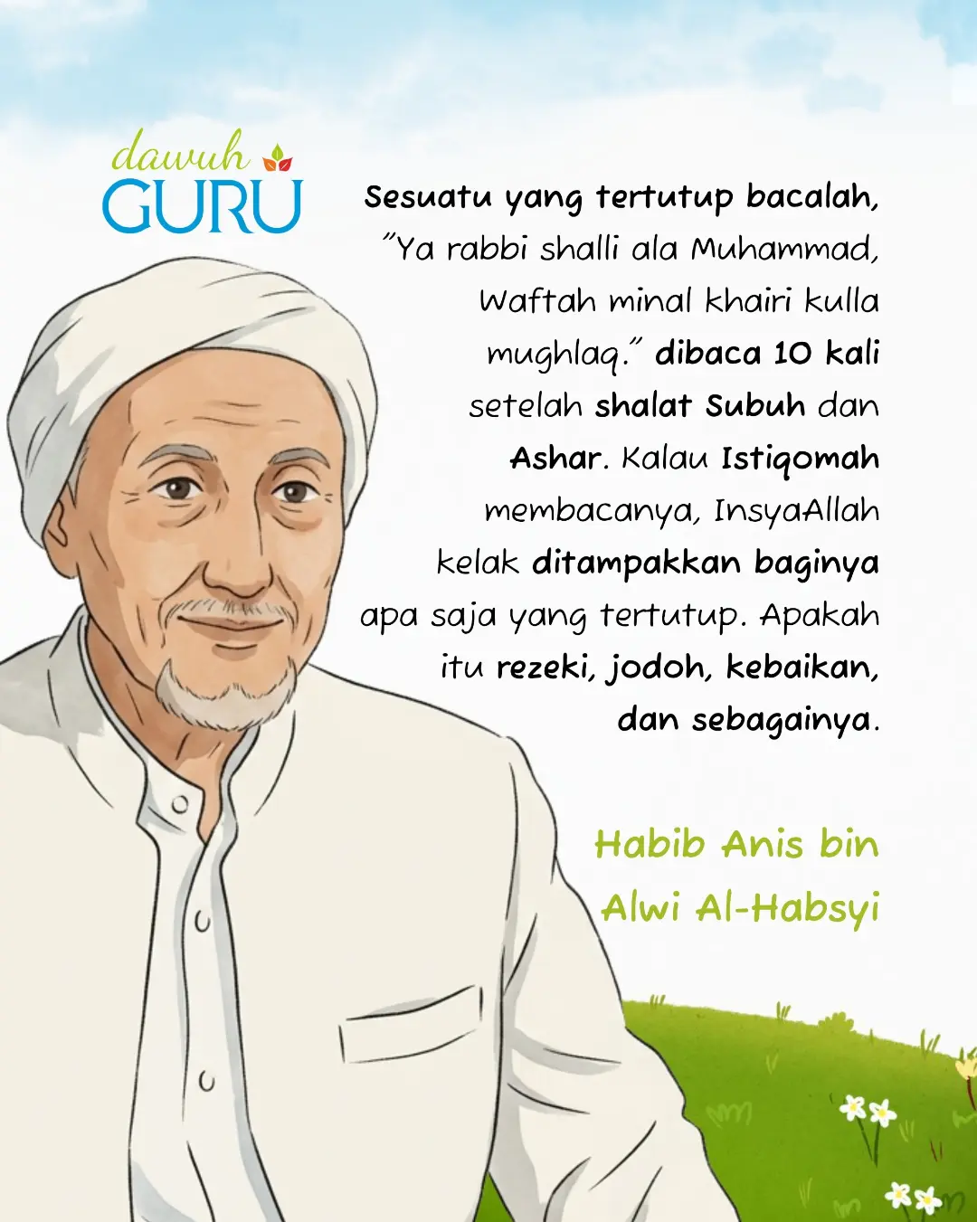 Ilustrasi kutipan amalan pembuka kebaikan dan promosi buku Islam