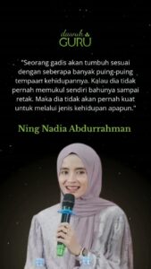 Kutipan inspiratif tentang ketangguhan perempuan oleh Ning Nadia Abdurrahman berlatar belakang estetis