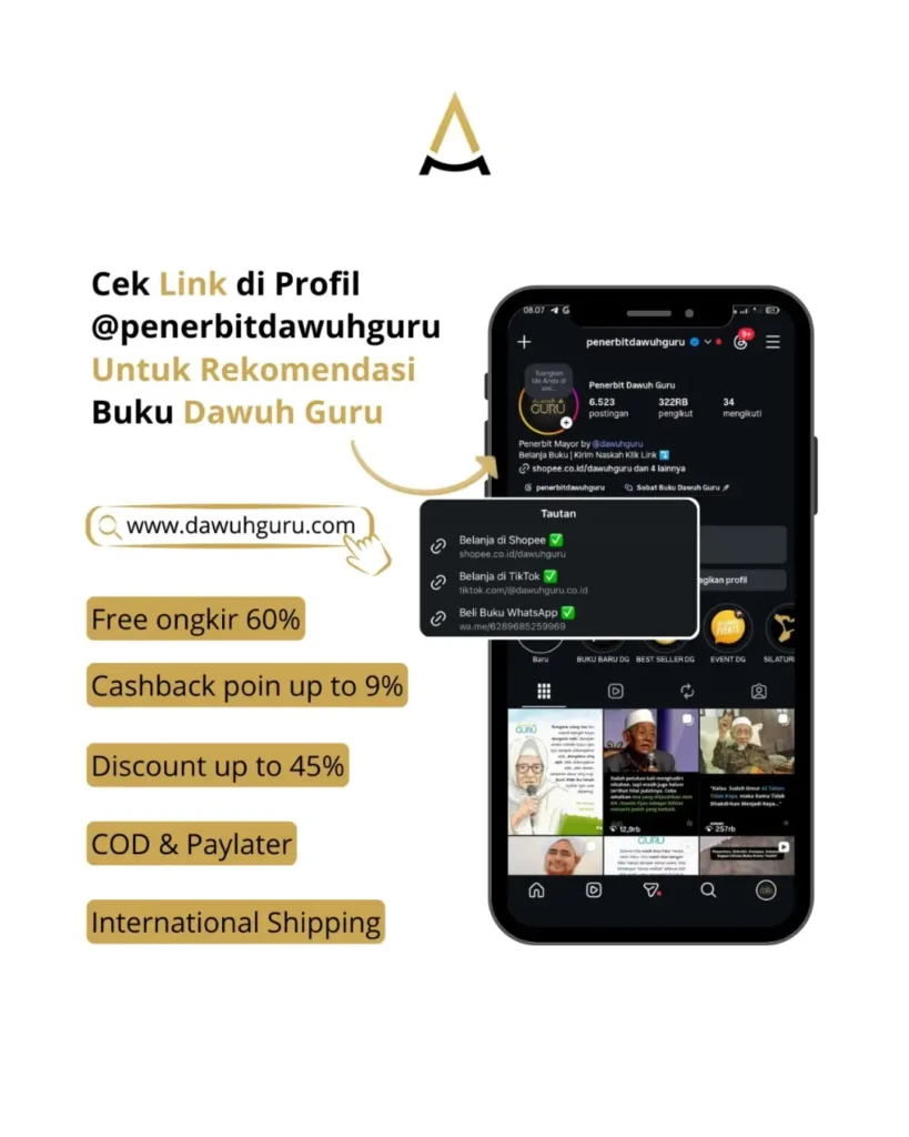 Infografis edukasi tentang hakikat tujuan pendidikan dan promosi buku biografi Penerbit Dawuh Guru